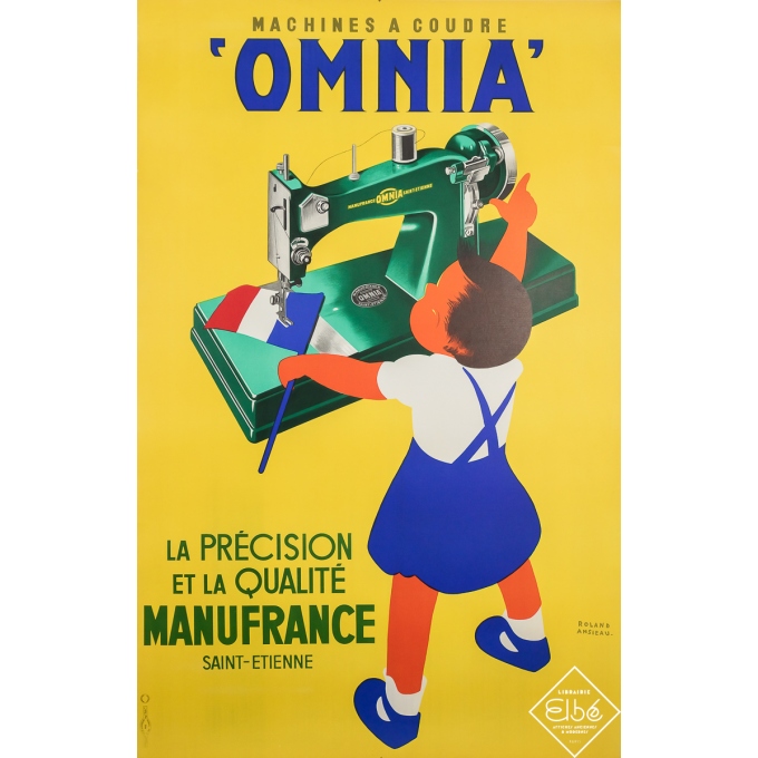 Affiche ancienne de publicité - Machines à Coudre Omnia - Roland Ansieau - Circa 1950 - 119 par 77.5 cm
