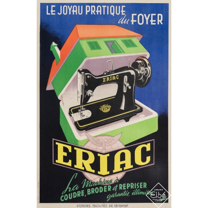 Affiche ancienne de publicité - La Machine à Coudre Eriac - Lona - 1949 - 59.5 par 38.5 cm
