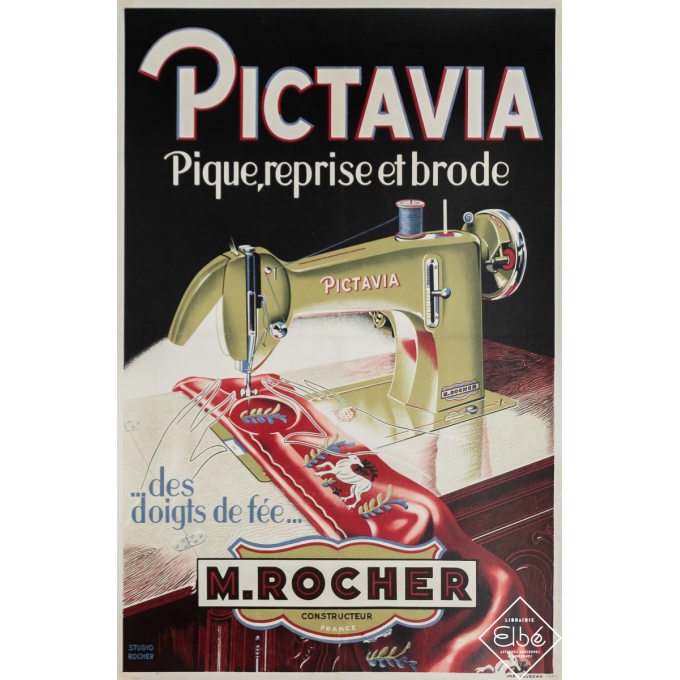 Affiche ancienne de publicité - Machine à Coudre Pictavia - Studio Rocher - Circa 1950 - 59 par 39.5 cm