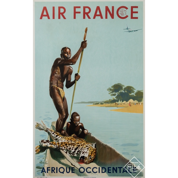 Affiche ancienne de voyage - Air France - Afrique Occidentale - Albert Brenet - 1952 - 99 par 62.5 cm