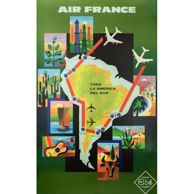 Vintage travel poster - Air France - Toda la América del Sud - Nathan - 1963 - 39 by 24.4 inches