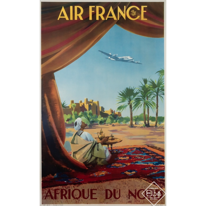 Affiche ancienne de voyage - Air France - Afrique du Nord - Vincent Guerra - Circa 1950 - 99 par 61.5 cm