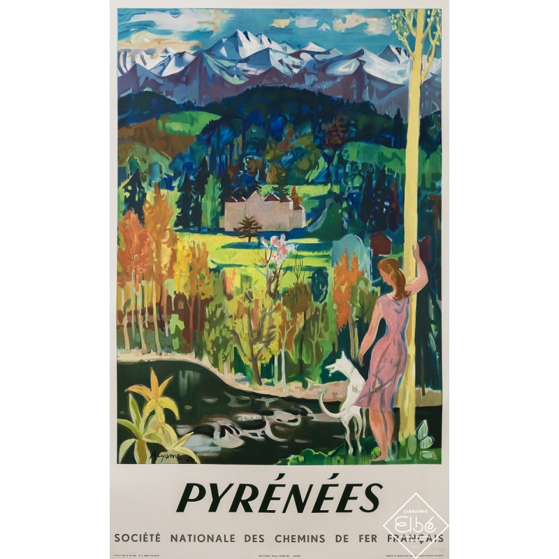 Vintage travel poster - Pyrénées - SNCF - Auzame - 1951 - 38.8 by 24 inches