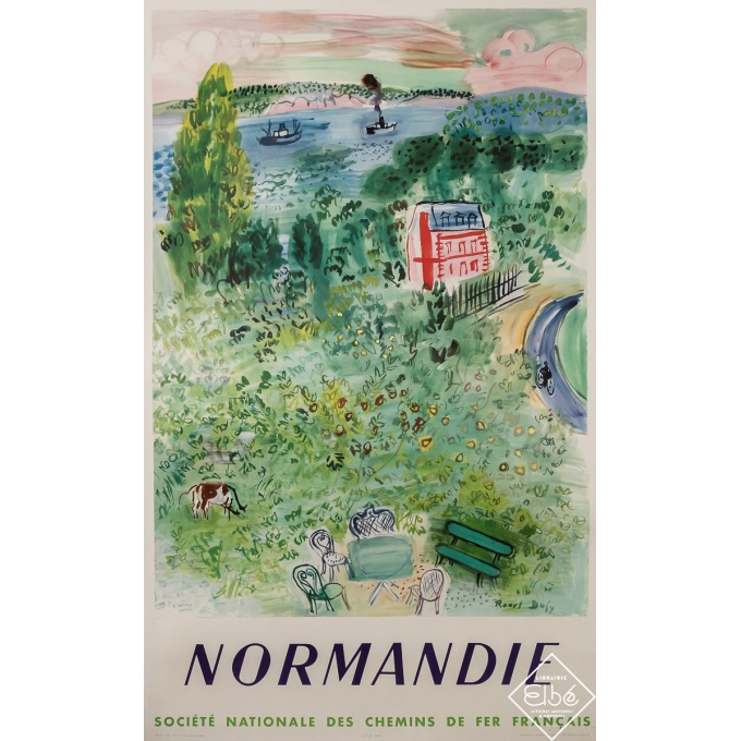 Affiche ancienne de voyage - Normandie - SNCF - Raoul Dufy - 1952 - 99 par 60 cm