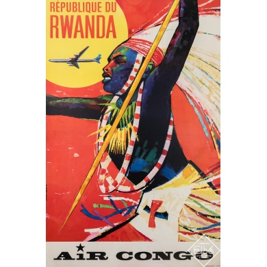 Affiche ancienne de voyage - Air Congo - République du Rwanda - Vanden Eynden - Circa 1960 - 99 par 65 cm