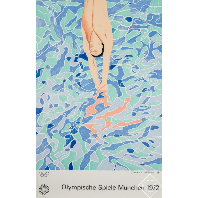 Affiche ancienne originale - Olympische Spiele München - David Hockney - 1972 - 99 par 64 cm