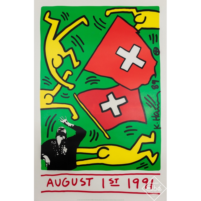 Affiche ancienne originale - August 1st 1991 K. Haring - Keith Haring - 1991 - 99.5 par 70 cm
