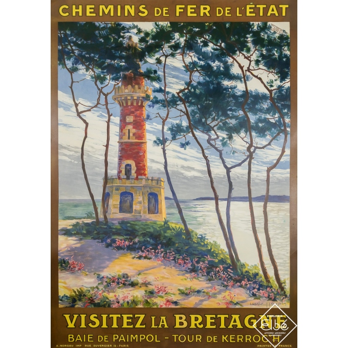 Chemins de Fer de l'Etat - Visitez la Bretagne - Baie de Paimpol - Tour de Kerroc'H - Louis Houpin - 1930 - 104.5 par 75 cm