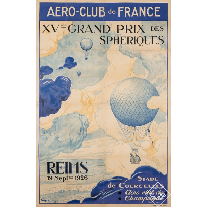 Affiche ancienne originale - Aero Club de France - Reims - Rapin - 1926 - 118 par 79.5 cm
