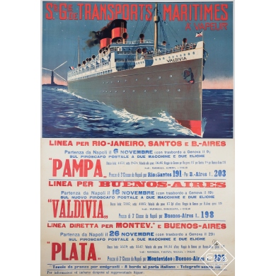Original vintage poster - Societé Générale de Transports Maritimes à Vapeur - Circa 1910 - 48 by 39.4 inches