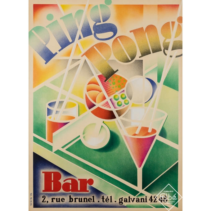 Affiche ancienne de publicité - Ping Pong Bar - Circa 1930 - 82 par 59.5 cm