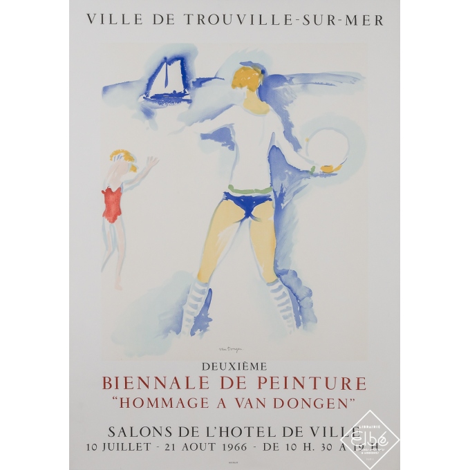 Affiche ancienne d'exposition - Ville de Trouville sur Mer (Hommage à Van Dongen) - Van Dongen - 1966 - 79 par 56 cm