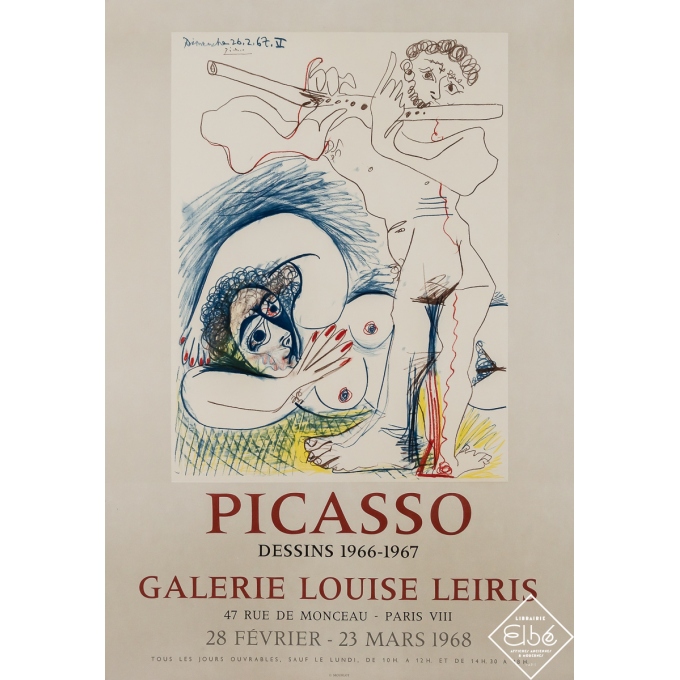 Affiche ancienne d'exposition - Picasso Galerie Louise Leiris - Picasso - 1968 - 72.5 par 50.5 cm