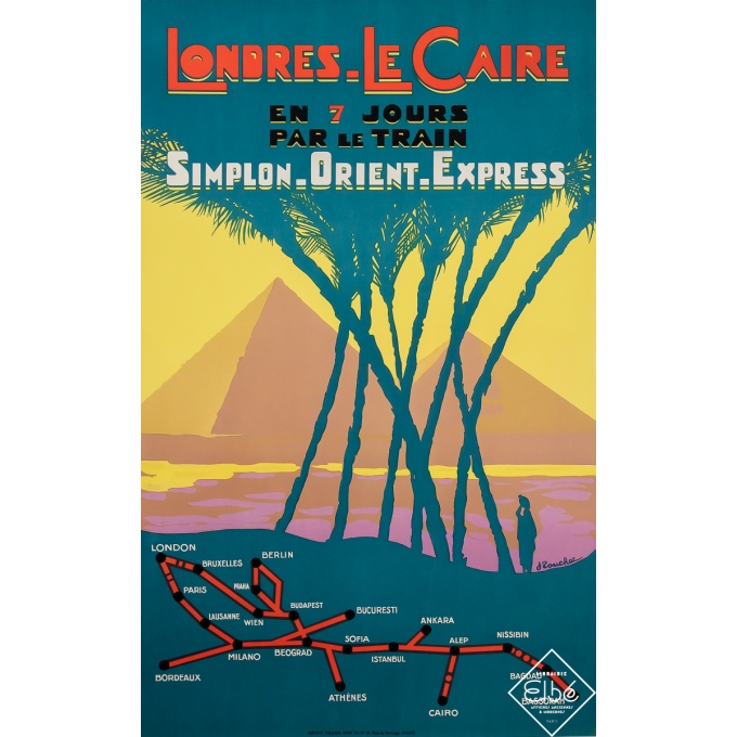 Affiche ancienne de voyage - Londres - Le Caire - Simplon Orient Express - J. Touchet - 1930 - 100 par 62 cm