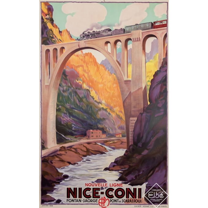 Affiche ancienne de voyage - Nice-Coni - Cossard - 1929 - 100.5 par 62.5 cm