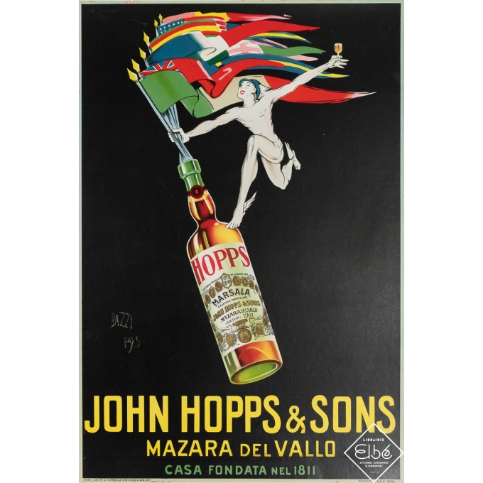 Affiche ancienne de publicité - Mazara del Vallo - John Hopps & Sons - Bazzi - 1923 - 47.5 par 32 cm