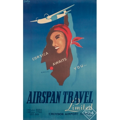 Vintage travel poster - Airspan Travel Limited - Corsica - Pontac - 1949 - 39 by 24 inches