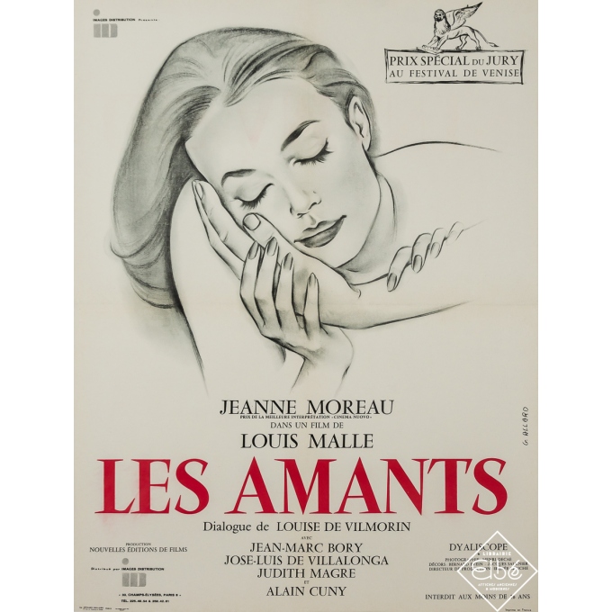 Affiche ancienne de film - Les Amants - G. Allard - 1958 - 80 par 60 cm