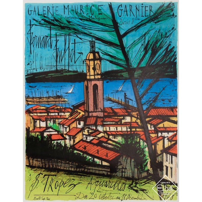 Vintage exhibition poster - Galerie Maurice Garnier - St Tropez Aquarelles - Bernard Buffet - 1978 - 26 by 20.1 inches