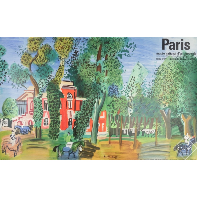 Affiche ancienne originale - Le paddock à Deauville - Raoul Dufy - 1964 - 62 par 99.5 cm