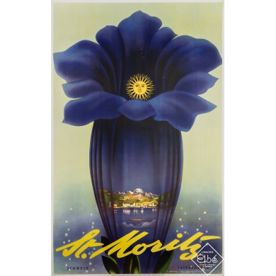 Vintage travel poster - Saint Morritz Suisse - Leo Keck - Circa 1950 - 40.4 by 25.2 inches