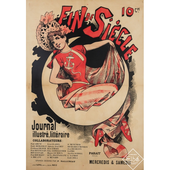 Affiche ancienne originale - Fin de Siècle - Journal Illustré littéraire - Choubrac - 1891 - 121 par 84 cm