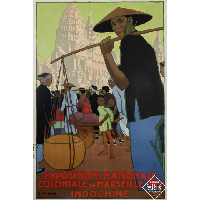Affiche ancienne originale - Exposition Coloniale de Marseille 1922 - Indochine - G. Capon - 1922 - 120 par 80 cm