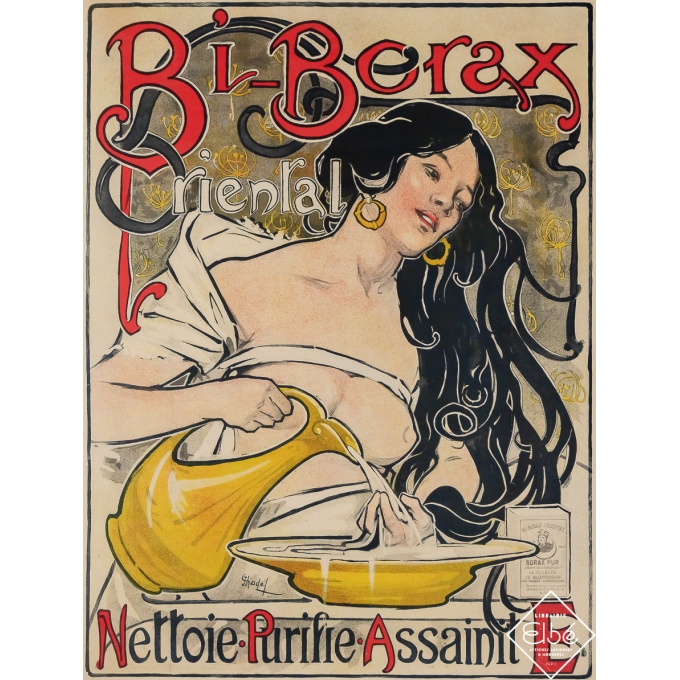 Affiche ancienne de publicité - Bi-Borax Oriental - Nettoie Purifie Assainit - Jules Louis Chadel - 1898 - 84 par 64 cm