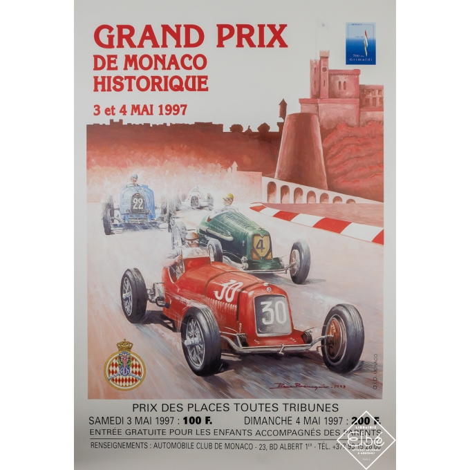 Affiche ancienne originale - Grand Prix de Monaco Historique 1997 - Pierre Berenguier - 1997 - 175 par 120 cm