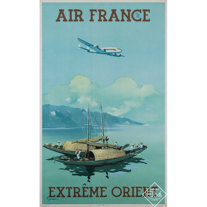 Affiche ancienne de voyage - Air France - Extrême Orient - Vincent Guerra - 1950 - 99.5 par 62.5 cm