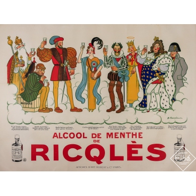Affiche ancienne de publicité - Alcool de Menthe de Ricqlès - Barrère - Circa 1900 - 118 par 158 cm