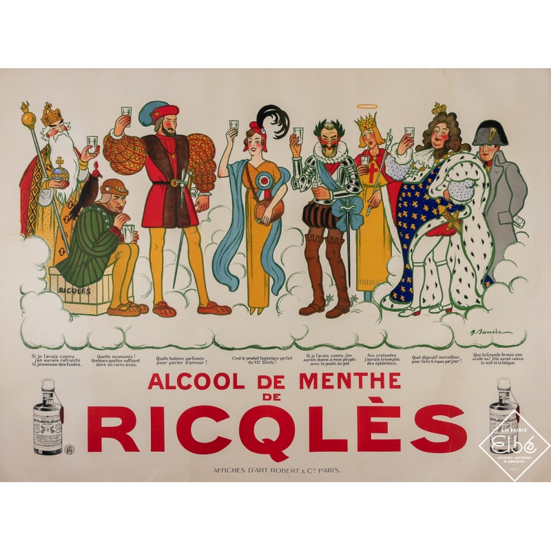 Affiche ancienne de publicité - Alcool de Menthe de Ricqlès - Barrère - Circa 1900 - 118 par 158 cm