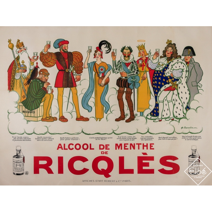 Affiche ancienne de publicité - Alcool de Menthe de Ricqlès - Barrère - Circa 1900 - 118 par 158 cm