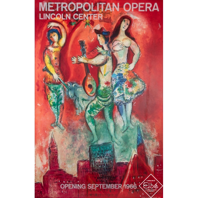Affiche ancienne d'exposition - Metropolitan Opera Lincoln Center - Marc Chagall - 1966 - 100.5 par 65 cm