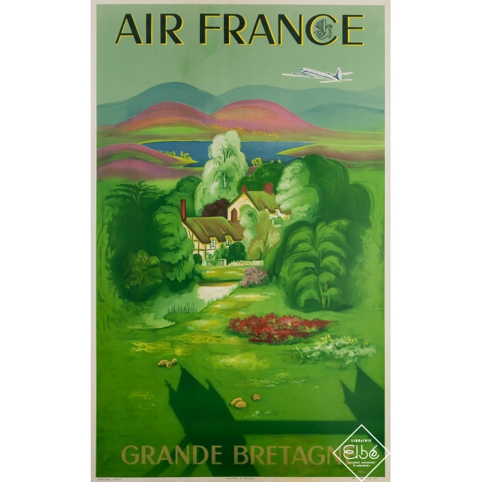 Affiche ancienne de voyage - Air France - Grande Bretagne - Lucien Boucher - 1952 - 100 par 63 cm