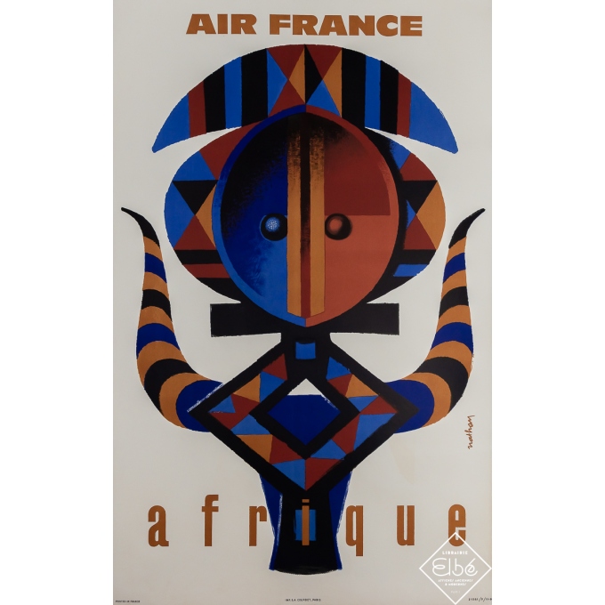 Affiche ancienne de voyage - Air France - Afrique - Nathan - 1960 - 100 par 63 cm