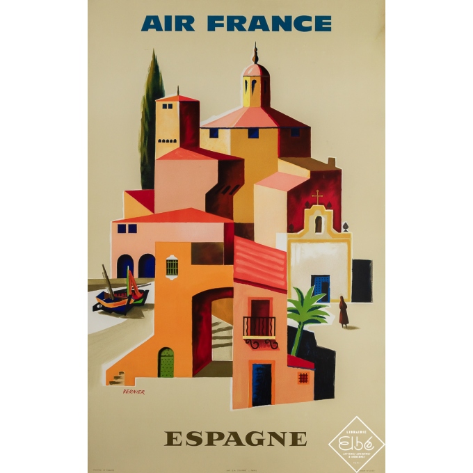 Affiche ancienne de voyage - Air France - Espagne - Vernier - 1960 - 100 par 62 cm