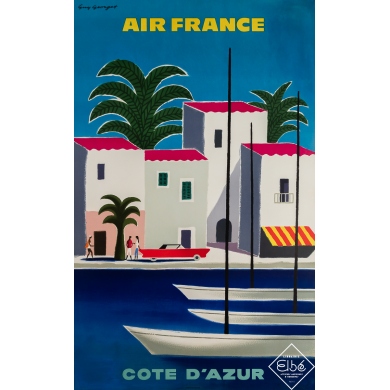 Vintage travel poster - Air France - Côte d'Azur - Guy Georget - 2500 - 39.4 by 24.4 inches