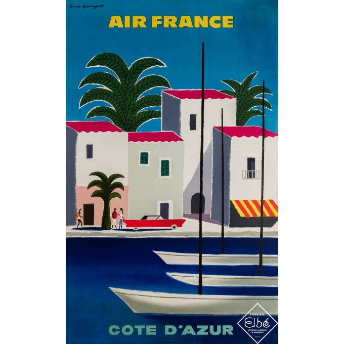 Affiche ancienne de voyage - Air France - Côte d'Azur - Guy Georget - 2500 - 100 par 62 cm