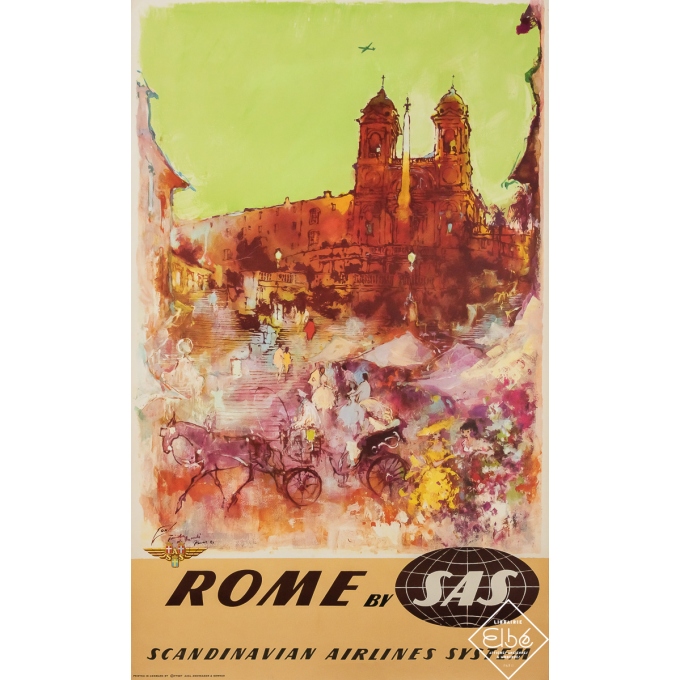 Affiche ancienne de voyage - SAS Rome - Don - 1959 - 100.5 par 65 cm