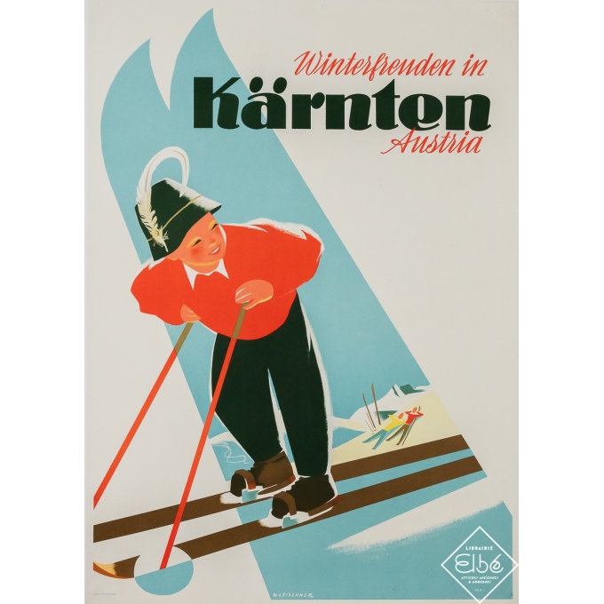 Affiche ancienne originale - Karnten Austria - W. Leischner - Circa 1950 - 83.5 par 60 cm