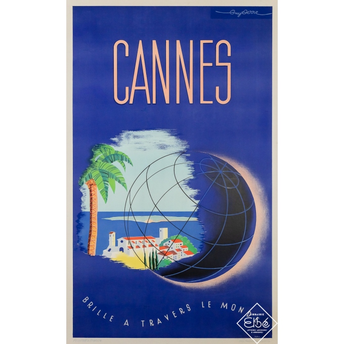 Affiche ancienne de voyage - Air France Cannes - Guy Serre - 1950 - 99.5 par 62 cm