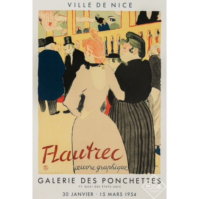 Vintage exhibition poster - Toulouse Lautrec Oeuvre graphique - Toulouse Lautrec - 1954 - 27.6 by 18.7 inches