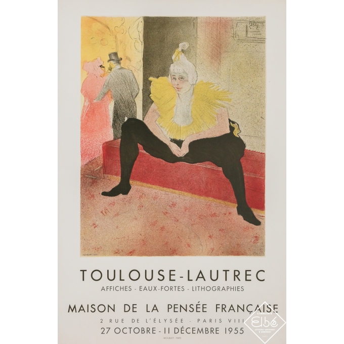 Affiche ancienne d'exposition - Toulouse Lautrec Estampes - Toulouse Lautrec - 1955 - 67.5 par 45.5 cm