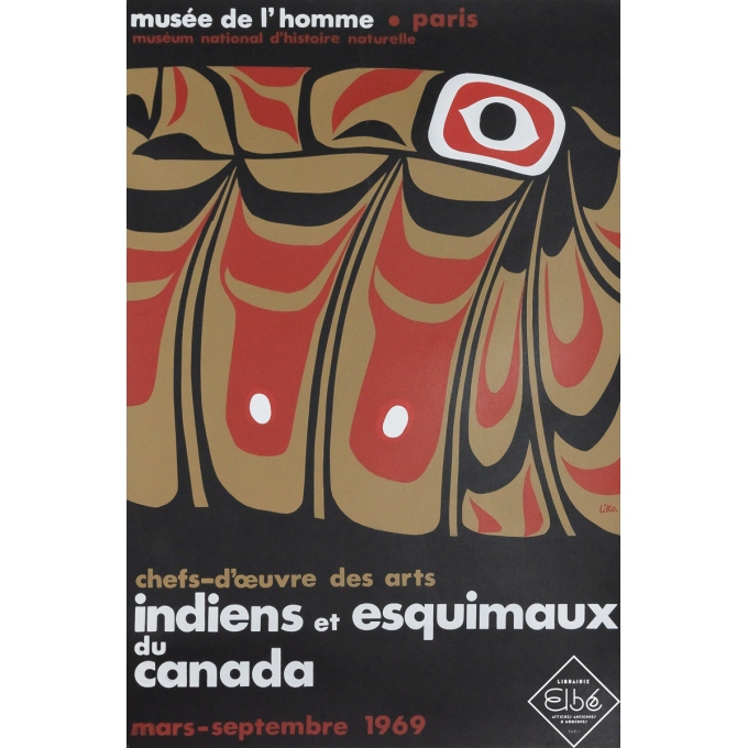 Affiche ancienne d'exposition - Chefs d'oeuvre des arts indiens et esquimaux du Canada - Niko - 1969 - 60 par 40.5 cm