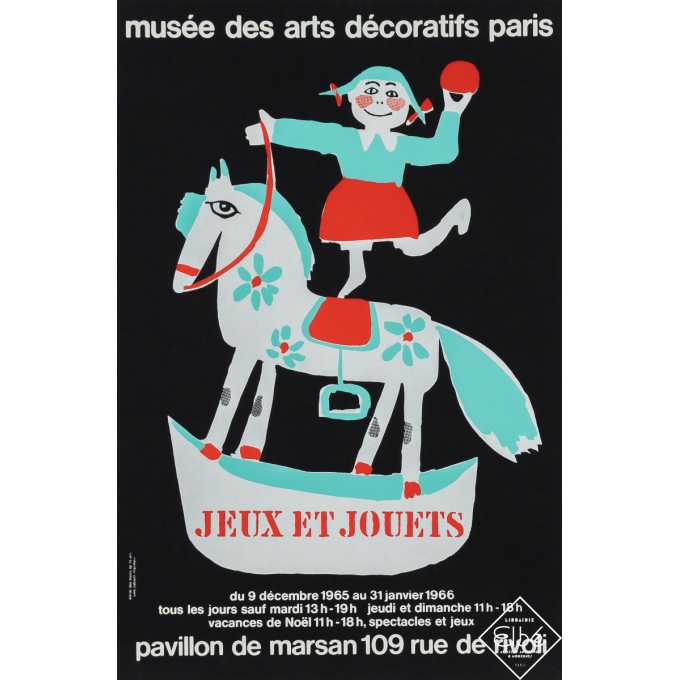 Affiche ancienne d'exposition - Jeux et jouets Musée des Arts décoratifs Paris - Atelier des moins de 15 ans - 1965 - 59.5 par 3
