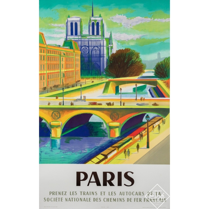 Affiche ancienne de voyage - Paris SNCF - Planson - 1953 - 100.5 par 62.5 cm