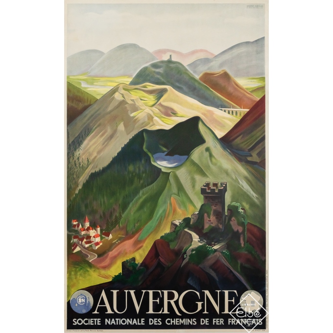 Affiche ancienne de voyage - Auvergne SNCF - André Giroux - 1938 - 100 par 62 cm