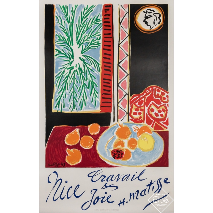 Affiche ancienne originale - Nice travail et joie - Henri Matisse - 1947 - 100 par 64.5 cm