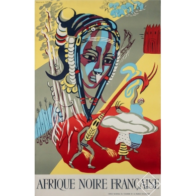 Vintage travel poster - Afrique Noire Française - Monique Cras - Circa 1950 - 40 by 26 inches
